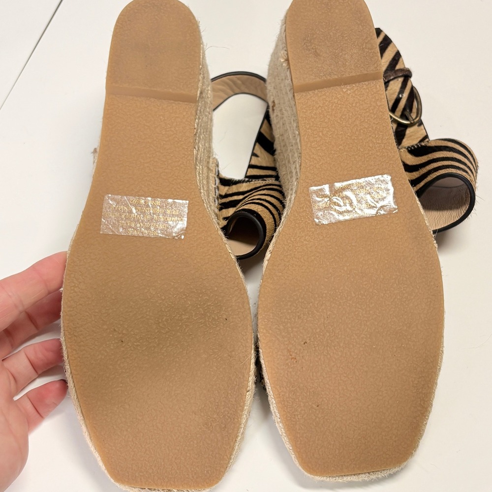 Banana Republic Zebra Print Haircalf Leather Wedge Espadrille Wedge Sandals 9.5M - Picture 8 of 12
